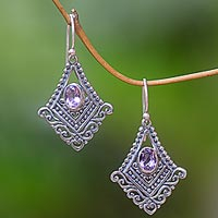 Amethyst dangle earrings, 'Shimmering Kite' - Artisan Crafted Amethyst and Sterling Silver Dangle Earrings