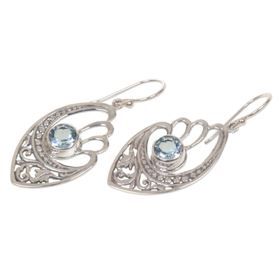 Blue topaz dangle earrings, 'Blue Wings' - Handmade Blue Topaz and Sterling Silver Dangle Earrings