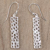 Sterling silver dangle earrings, 'Coral Tower' - Bali Artisan Crafted Coral Theme Earrings in Sterling Silver