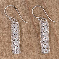 Sterling silver dangle earrings, 'Hollow Hive' - Bali Artisan Crafted Coral Theme Earrings in Sterling Silver