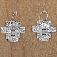 Sterling silver dangle earrings, 'Building a Masterpiece' - Handcrafted Contemporary Balinese Silver Earrings