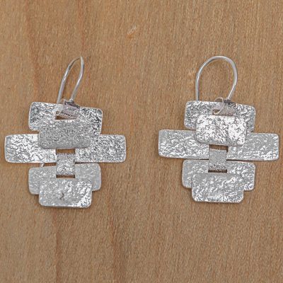 Sterling silver dangle earrings, 'Building a Masterpiece' - Handcrafted Contemporary Balinese Silver Earrings