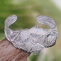 Sterling silver cuff bracelet, 'Divine Floral Filigree' - Artisan Crafted Silver Filigree Balinese Floral Bracelet
