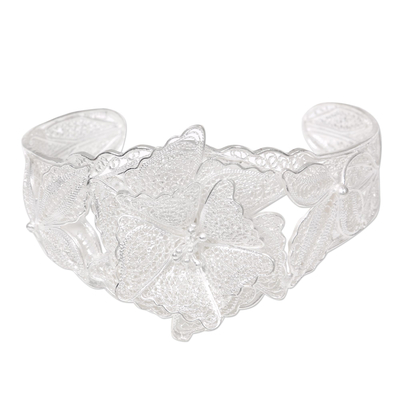 Sterling silver cuff bracelet, 'Divine Floral Filigree' - Artisan Crafted Silver Filigree Balinese Floral Bracelet