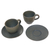 Tazas y platillos de cerámica, (par) - Tazas de té de cerámica artesanales con platillos en gris (par)