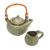 Ceramic tea pot set, 'Little Toad on a Banana Leaf' - Artisan Crafted Ceramic Tea Pot Set with Toad and Leaf Motif thumbail