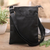 Leather shoulder bag, 'Reign of Jogja' - Versatile Black Leather Shoulder Bag with Multi Pockets (image 2) thumbail