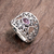 Amethyst band ring, 'Garden of Mystique' - 925 Silver Heart Band Ring with Amethyst Fair Trade Jewelry (image 2) thumbail