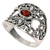 Garnet band ring, 'Garden of Passion' - Fair Trade 925 Silver Jewelry Heart Band Ring with Garnet