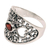 Garnet band ring, 'Garden of Passion' - Fair Trade 925 Silver Jewelry Heart Band Ring with Garnet
