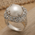 Cultured mabe pearl cocktail ring, 'White Lunar' - Mabe Pearl and Sterling Silver Floral Motif Cocktail Ring (image 2) thumbail