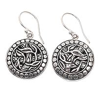 Sterling silver dangle earrings, 'Bamboo Labyrinth' - Balinese Sterling Silver Bamboo Theme Handcrafted Earrings