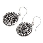 Sterling silver dangle earrings, 'Bamboo Labyrinth' - Balinese Sterling Silver Bamboo Theme Handcrafted Earrings