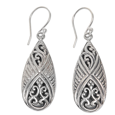 Sterling silver dangle earrings, 'Chrysalis' - Fair Trade Sterling Silver Dangle Hook Earrings