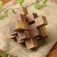 Teak wood puzzle, 'Challenge' - Hand Crafted Recycled Teak Wood Puzzle from Java