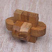 Teak wood puzzle, 'Focus' - Artisan Crafted Upcycled Teak Wood Puzzle from Java