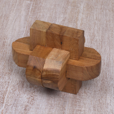 Puzzle aus Teakholz - Kunsthandwerklich gefertigtes Upcycled-Teakholz-Puzzle aus Java
