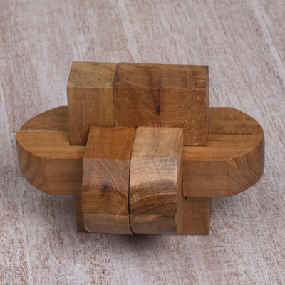Rompecabezas de madera de teca - Rompecabezas artesanal de madera de teca reciclada de Java