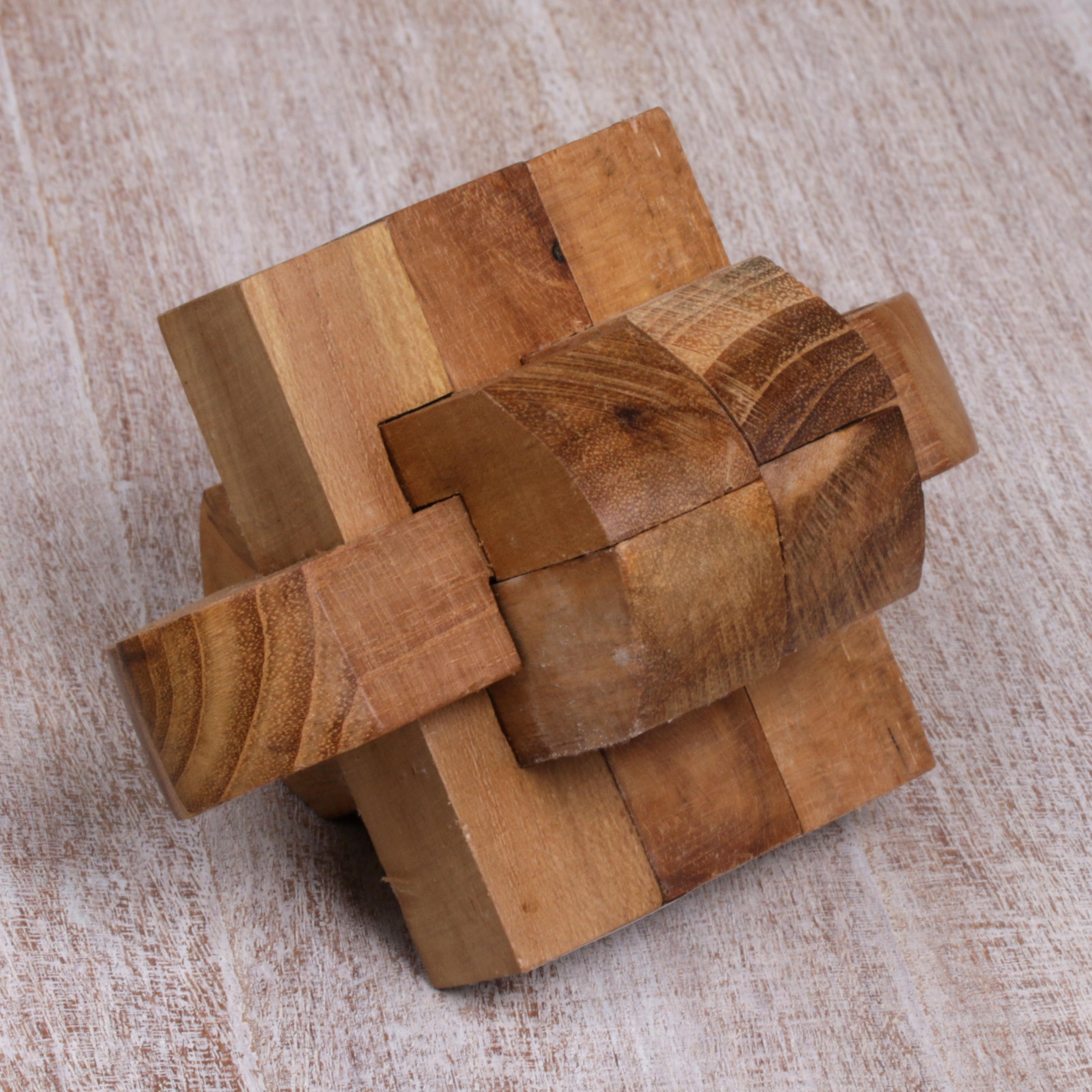 Artisan Crafted Upcycled Teak Wood Puzzle from Java - Focus | NOVICA