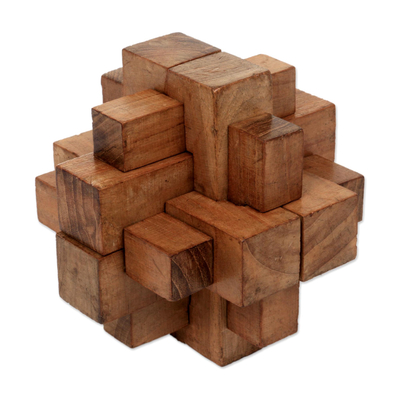 Rompecabezas de madera de teca - Rompecabezas artesanal javanés de madera de teca reciclada