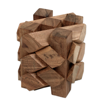 Teak wood puzzle, 'Bizarre' - Artisan Crafted Recycled Teak Wood Puzzle from Bali
