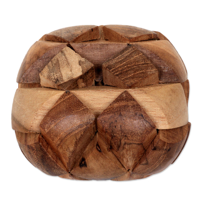 Teak wood puzzle, 'Open Me Up' - Fair Trade Recycled Teak Wood Puzzle from Java