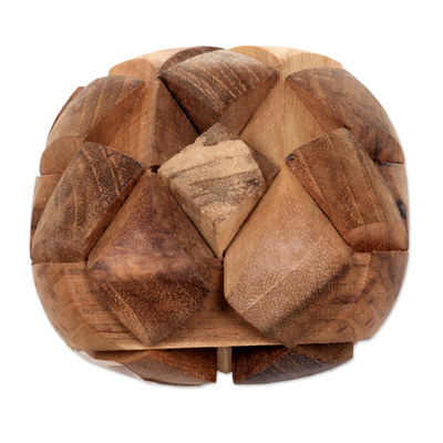 Teak wood puzzle, 'Open Me Up' - Fair Trade Recycled Teak Wood Puzzle from Java