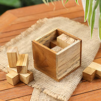 Teak wood puzzle, 'Magic Box' - Artisan Crafted Upcycled Teak Wood Puzzle from Java