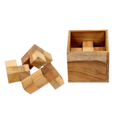 Teak wood puzzle, 'Magic Box' - Artisan Crafted Upcycled Teak Wood Puzzle from Java