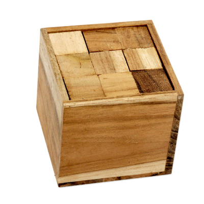 Recycled teakwood puzzle, 'Magic Box' - Artisan Crafted Upcycled Teak Wood Puzzle from Java
