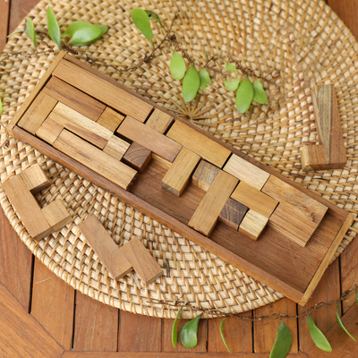 Rompecabezas de madera de teca - Rompecabezas de madera de teca reciclado hecho a mano de Java