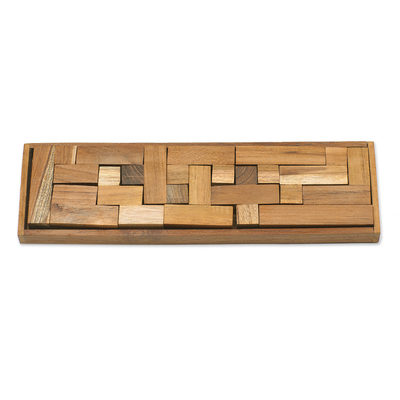 Teak wood puzzle, 'Tray of Fun' - Hand Crafted Recycled Teak Wood Puzzle from Java