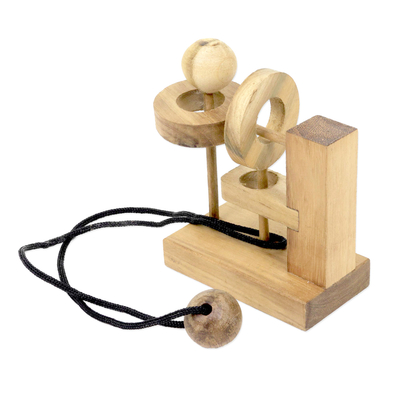 Teak wood puzzle, 'Sneaky Ball' - Hand Crafted Recycled Teak Wood Executive Game from Java