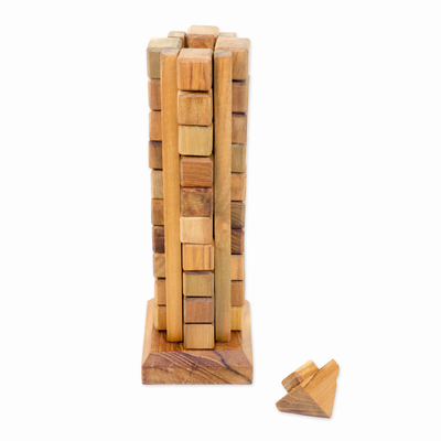 Rompecabezas de madera de teca - Rompecabezas de escritorio de madera de teca reciclada javanés hecho a mano