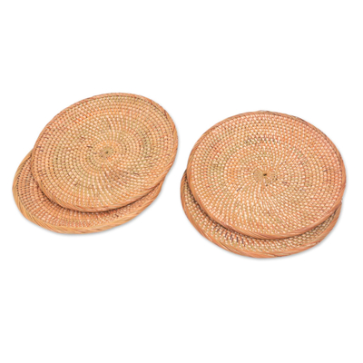 Natural fiber serving plates, 'Lombok Moon' (set of 4) - Set of 4 Handwoven Natural Fiber Serving Plates from Bali