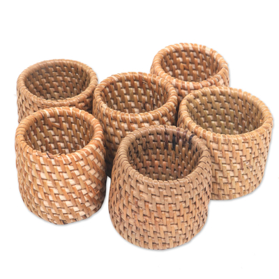 Ate grass napkin rings, 'Rustic Lombok' (set of 6) - Hand Made Ate Grass Napkin Rings (Set of 6) from Indonesia