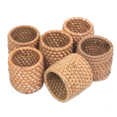 Ate grass napkin rings, 'Rustic Lombok' (set of 6) - Hand Made Ate Grass Napkin Rings (Set of 6) from Indonesia
