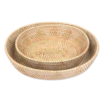 Natural fiber baskets, 'Oval Lombok Grace' (pair) - Handwoven Oval Baskets of Natural Fibers (Pair)