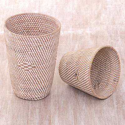 Ate grass baskets, 'Sembalun' (pair) - Set of Two Ate Grass and Bamboo Stalk Indonesian Baskets