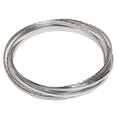 Sterling silver bangle bracelets, 'Entrancing Braid' (set of 6) - Artisan Crafted Sterling Silver Bangle Bracelets (Set of 6)