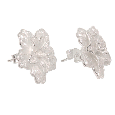Sterling silver button earrings, 'Filigree Magnolia' - Sterling Silver Filigree Earrings Crafted by Hand in Bali