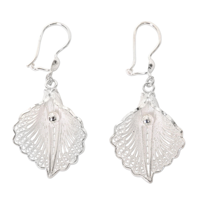 Sterling silver filigree dangle earrings, 'White Mustard' - Handmade Sterling Silver Dangle Earrings with Floral Motif