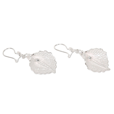 Sterling silver filigree dangle earrings, 'White Mustard' - Handmade Sterling Silver Dangle Earrings with Floral Motif