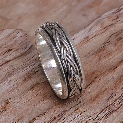 Sterling silver meditation spinner ring, 'Eternal Bond' - Hand Made Sterling Silver Spinner Meditation Ring from Bali