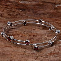 Hand Made Sterling Silver Garnet Bracelet Indonesia,'Orchid Twist in Red'