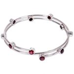 Garnet bangle bracelet, 'Orchid Twist in Red' - Hand Made Sterling Silver Garnet Bracelet Indonesia