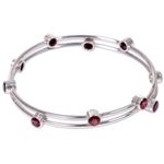 Garnet bangle bracelet, 'Orchid Twist in Red' - Hand Made Sterling Silver Garnet Bracelet Indonesia