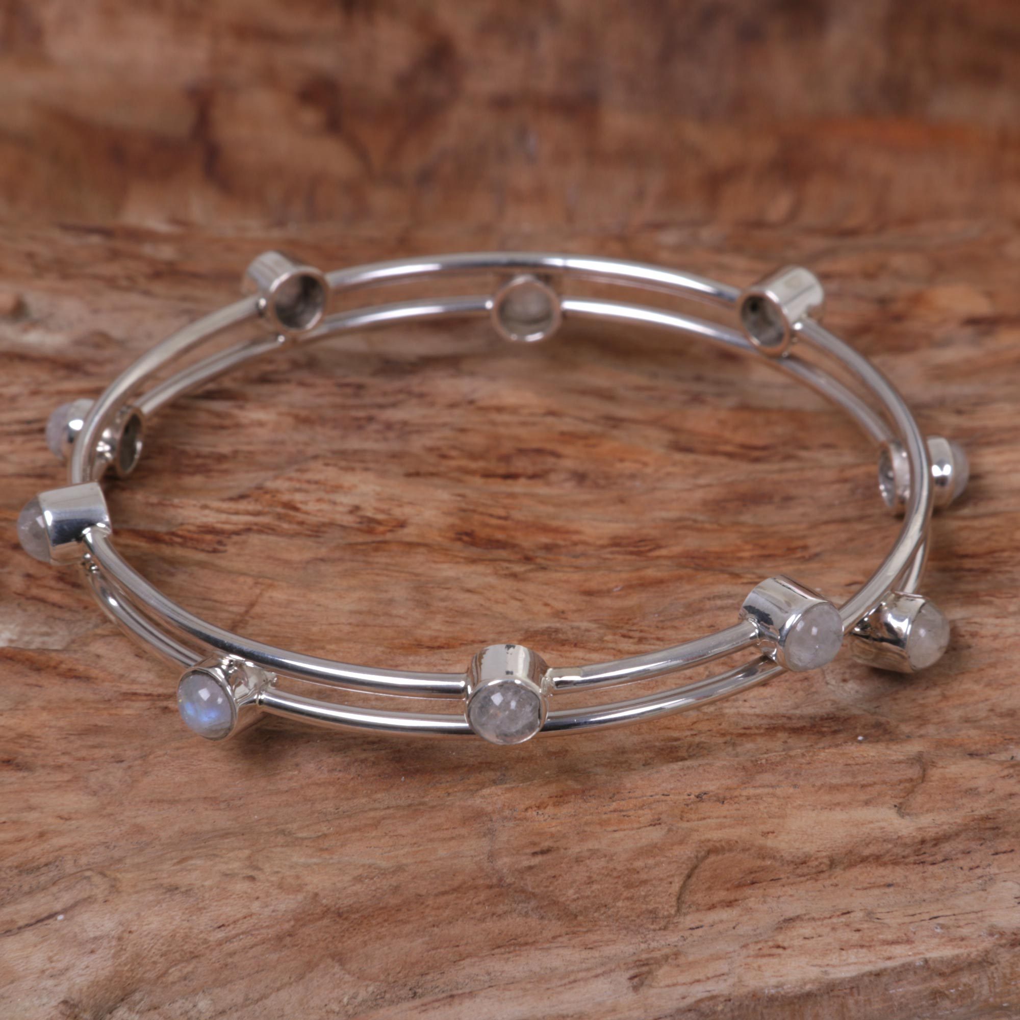 Sterling Silver Rainbow Moonstone Bracelet Indonesia Orchid Twist In White Sterling Silver Rainbow Moonstone Bracelet Indonesia Orchid Twist In White