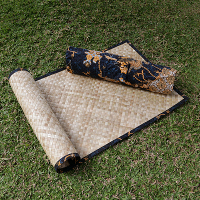 Hand Crafted Woven Leaf Yoga Mat And Cotton Carry Case Bromo