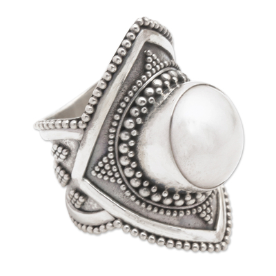 Cultured mabe pearl cocktail ring, 'Cotton Flower' - Cultured Mabe Pearl Cocktail Ring from Indonesia